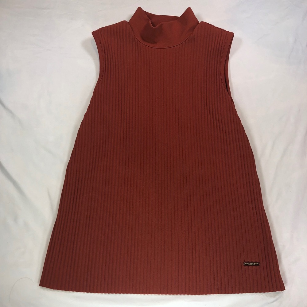 Marc New York Andrew Marc Rust Ribbed‎ Mock Neck Sleeveless Top Small